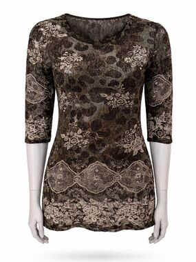 Cativa Leopard Floral Top Sheer Knit Size Small